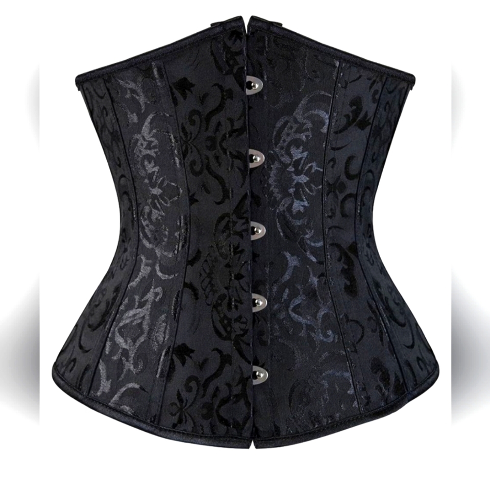 Black Lace Up Waist Corset. Jacquard Brocade. XL